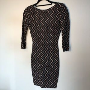 Glitter Zig Zag Long Sleeve Bodycon Formal Dress Size S